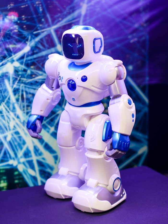 Menu A futuristic humanoid robot showcasing modern technology and innovation.